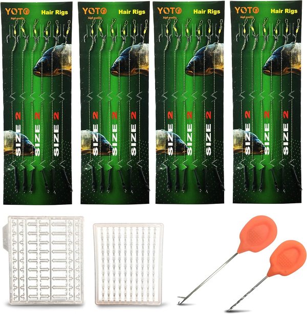 24PCS-Carp-Fishing-Hair-Rigs,Carp Fishing Gear with Wide Gape Hook,Zig Rigs Carp Fishing Kit with Carp Accessories