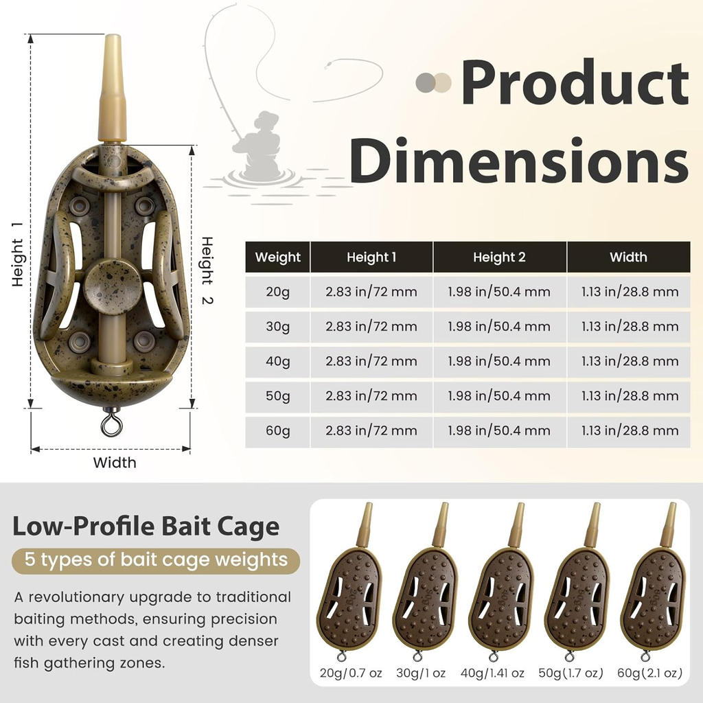 Carp Fishing Method Feeders Set - Inline Baiting Tool & Groundbait Sinker Cages with Easy-Press Compactor | Professional Carp Fishing Equipment for Coarse Fishing & Efficient Baiting