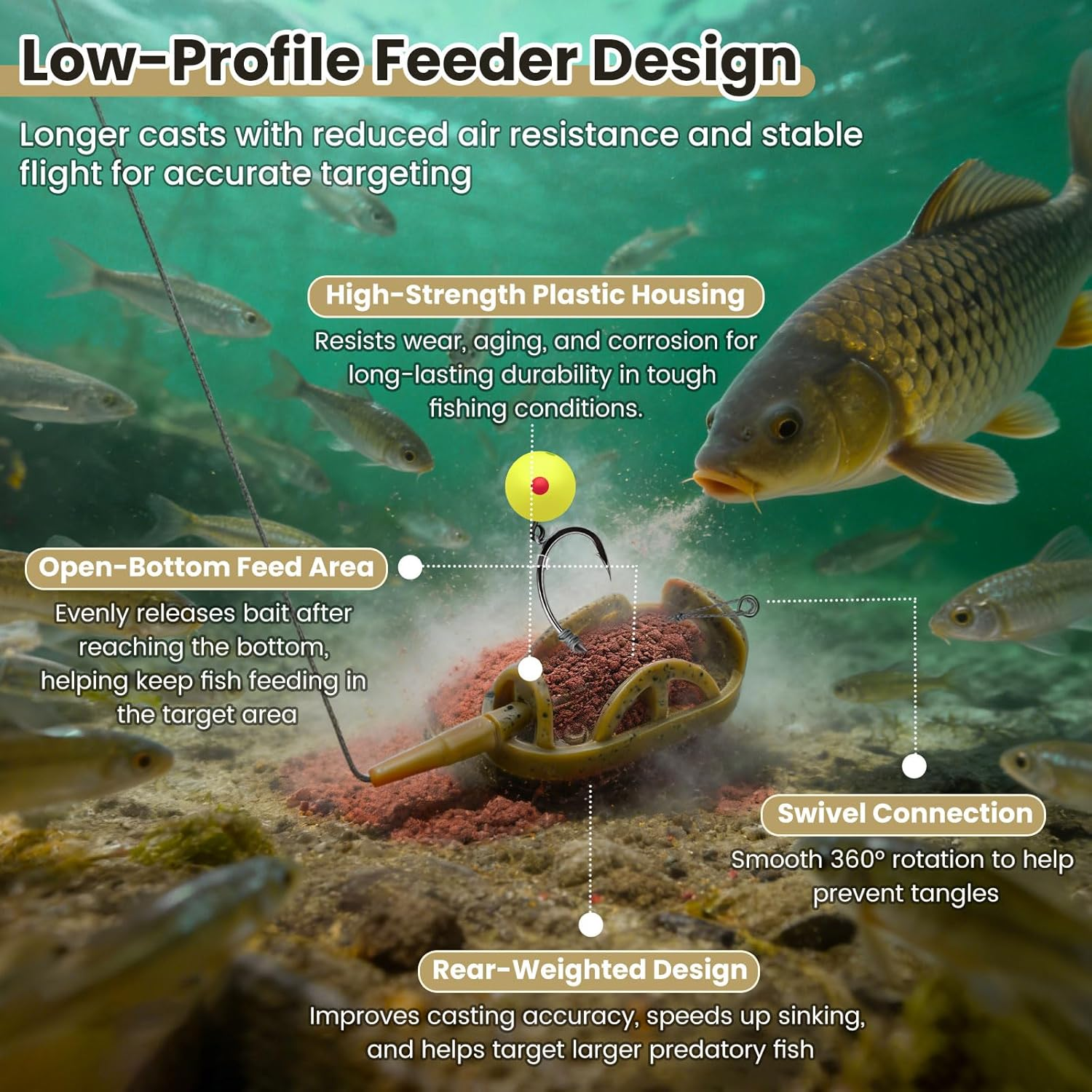 Carp Fishing Method Feeders Set - Inline Baiting Tool & Groundbait Sinker Cages with Easy-Press Compactor | Professional Carp Fishing Equipment for Coarse Fishing & Efficient Baiting