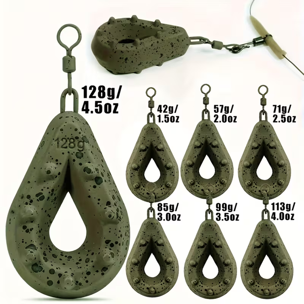 Fishing Lead Weights - Teardrop Shape with Coated Surface, Hollow Carp Weights for Slow Release Bait, Fits Any Clip