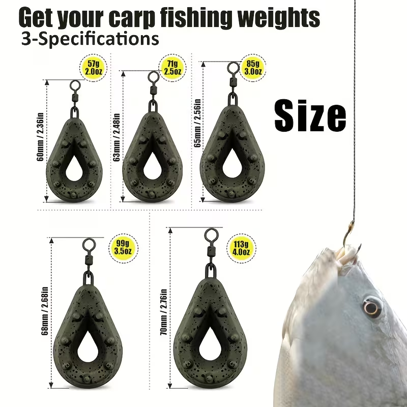 Fishing Lead Weights - Teardrop Shape with Coated Surface, Hollow Carp Weights for Slow Release Bait, Fits Any Clip