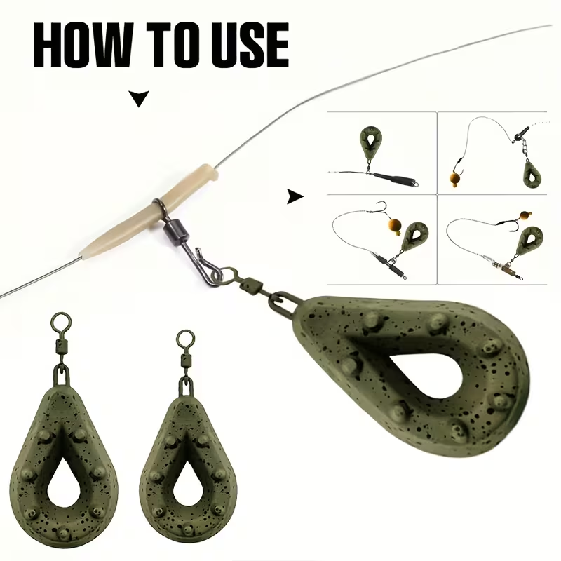 Fishing Lead Weights - Teardrop Shape with Coated Surface, Hollow Carp Weights for Slow Release Bait, Fits Any Clip