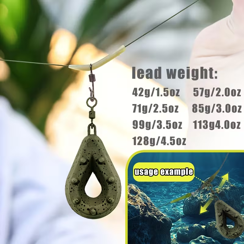 Fishing Lead Weights - Teardrop Shape with Coated Surface, Hollow Carp Weights for Slow Release Bait, Fits Any Clip