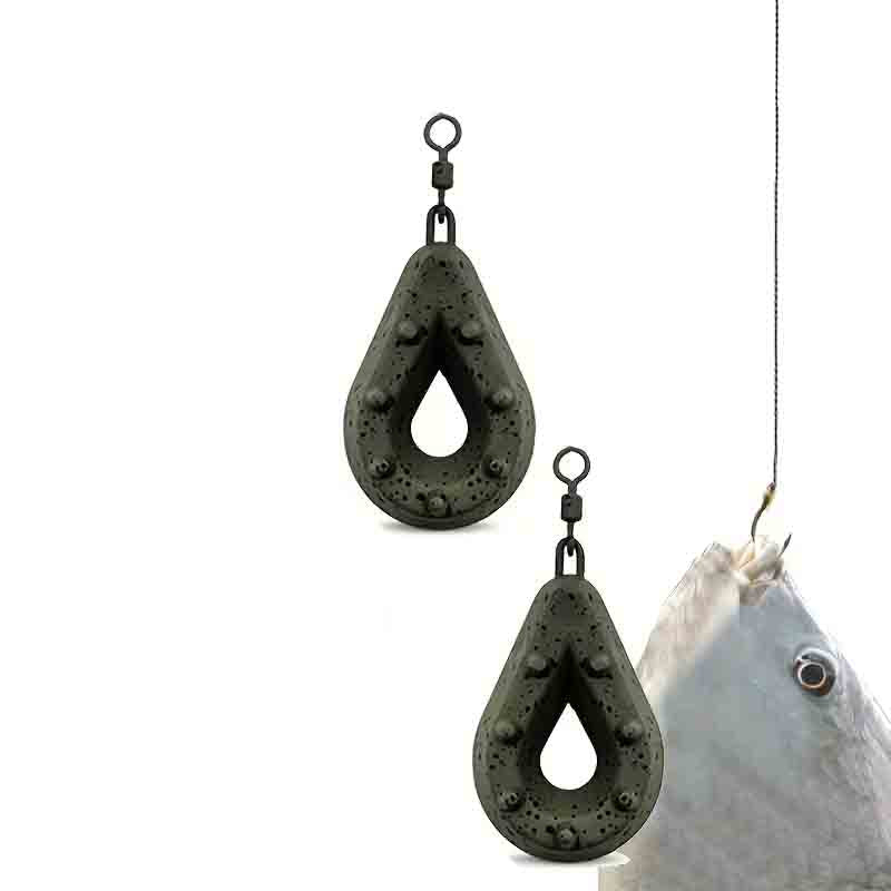 Fishing Lead Weights - Teardrop Shape with Coated Surface, Hollow Carp Weights for Slow Release Bait, Fits Any Clip