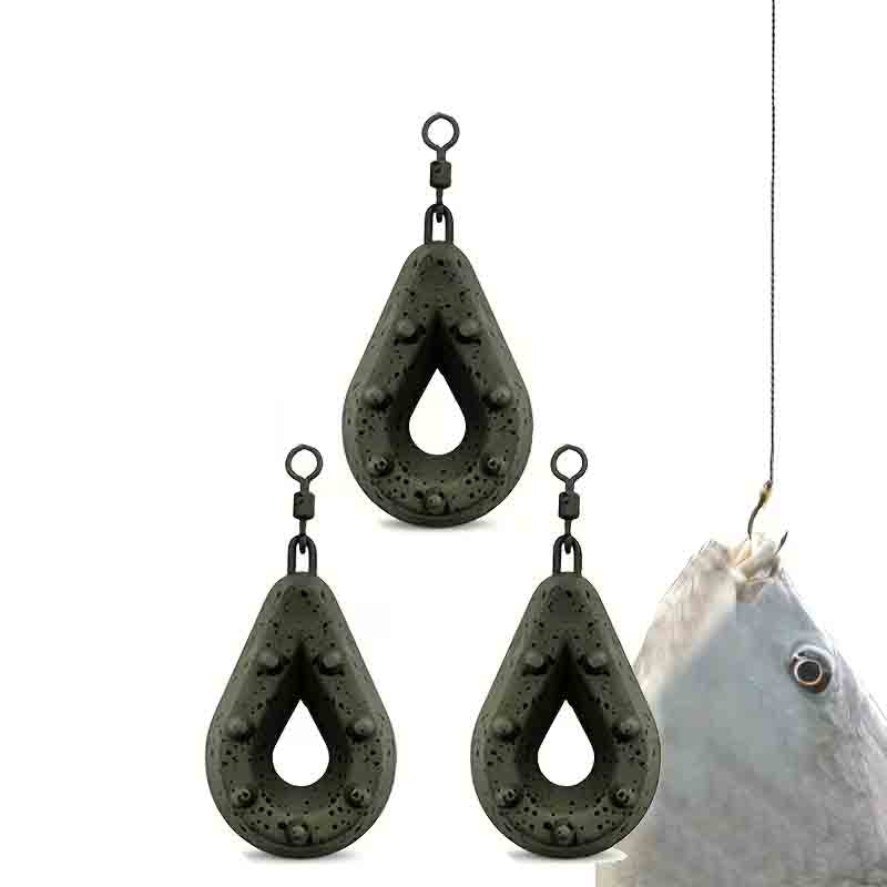 Fishing Lead Weights - Teardrop Shape with Coated Surface, Hollow Carp Weights for Slow Release Bait, Fits Any Clip