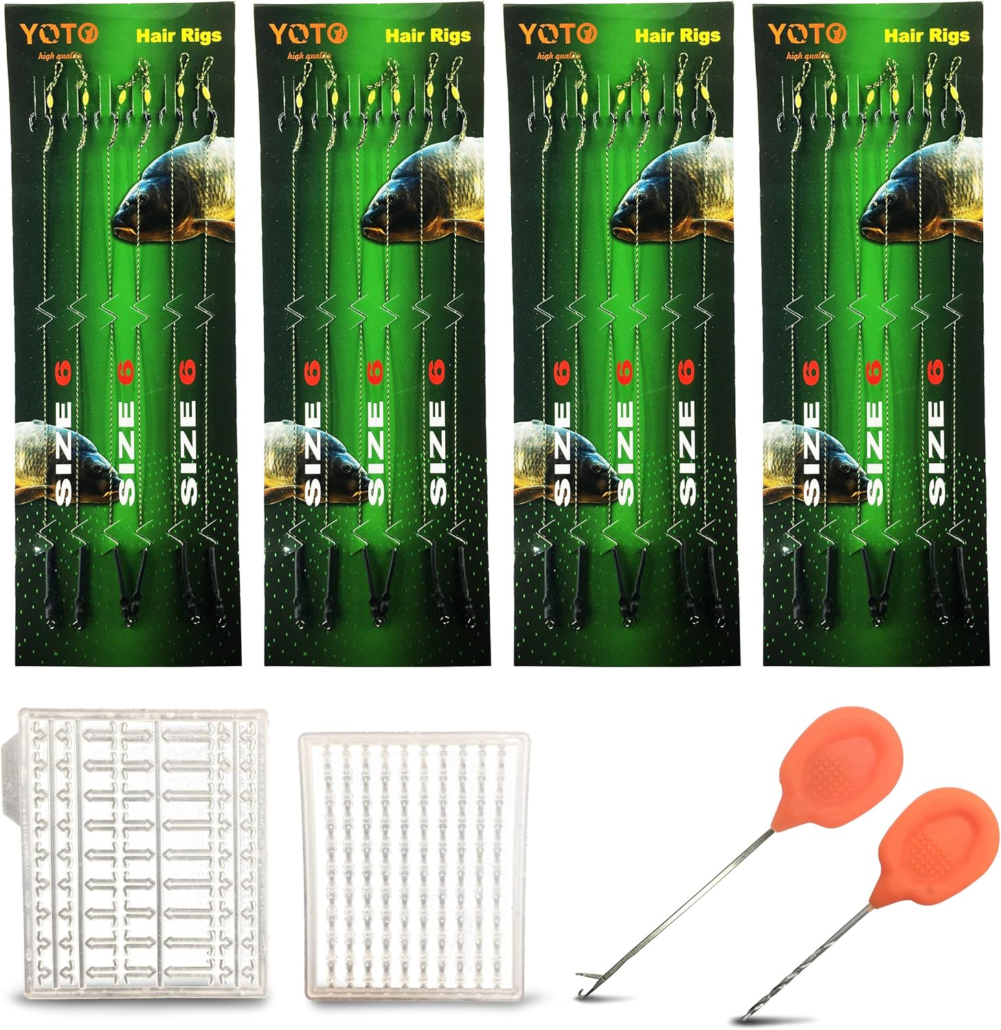 24PCS-Carp-Fishing-Hair-Rigs,Carp Fishing Gear with Wide Gape Hook,Zig Rigs Carp Fishing Kit with Carp Accessories