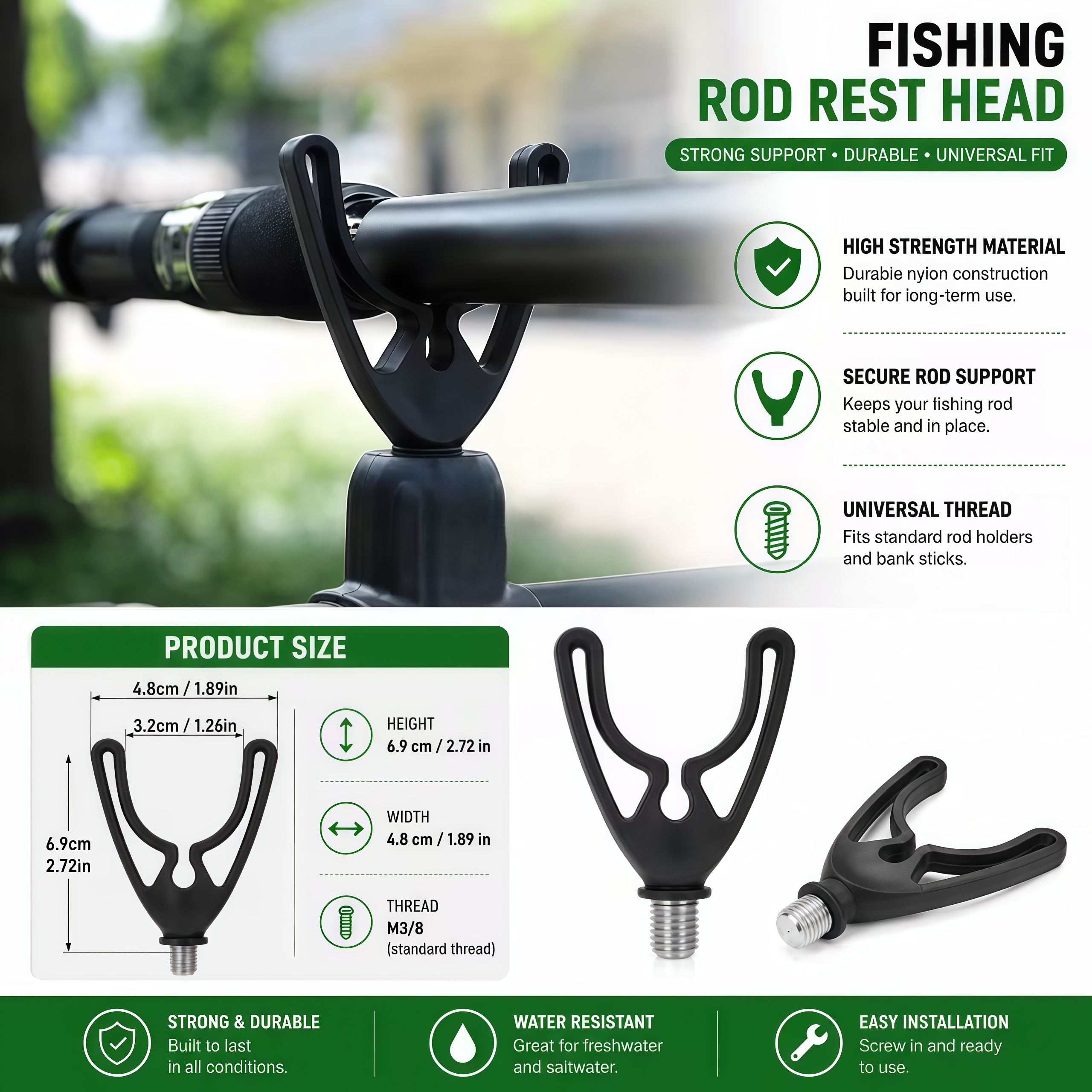 Fishing Rod Rest Head, 8mm Universal Thread, U-Shaped Anti-Slip Rod Holder, Durable Plastic Bracket Head for Carp Fishing, Feeder Rod, Bank Stick, Rod Pod - Lightweight, Easy Install, Multi-Color Available 3